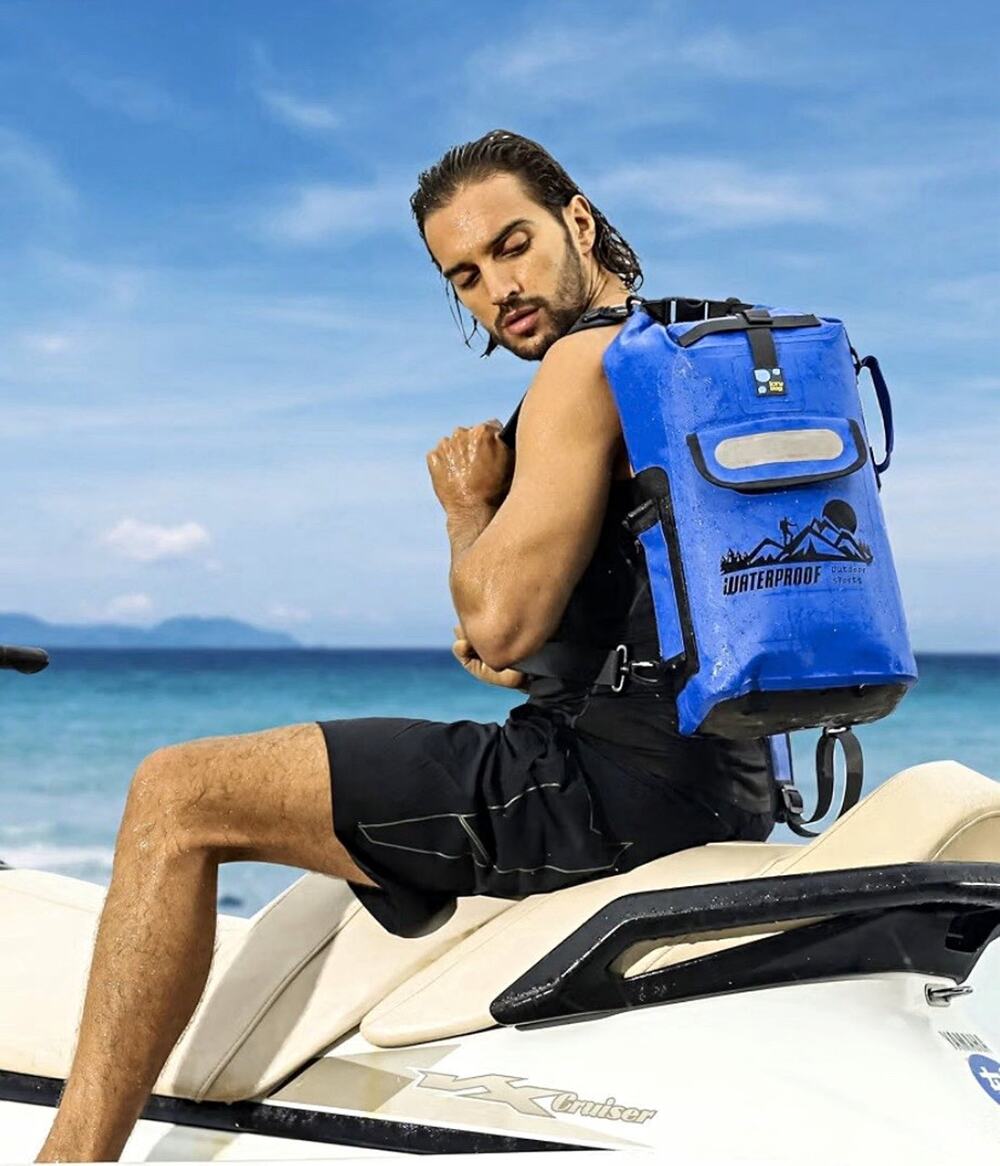 IDRYBAG Waterproof Backpack Dry Bag Blue Outdoor Water Resistant Roll Top
